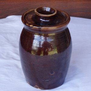 Vintage Brown Ceramic Butter Crock/Churn Handmade
